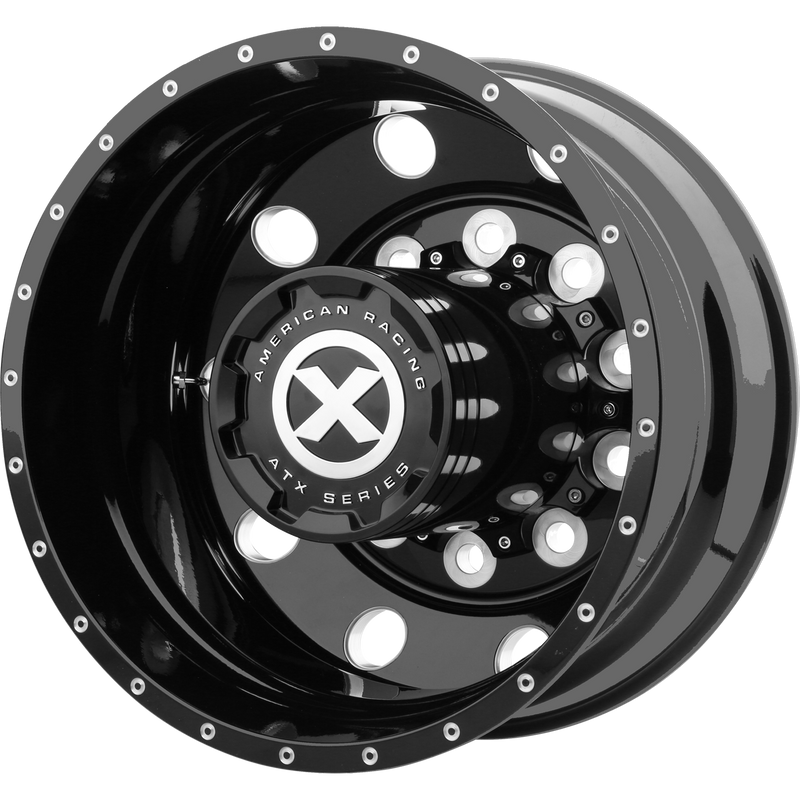 Set of 4: ATX Ao405 Trex Wheel, 22x8.25 -168 Offset 10x285.75, Gloss Black Milled   Rear - AO40522510302H