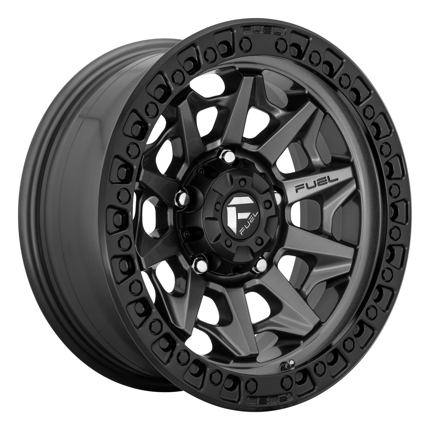 Set of 4: Fuel D716 Covert Wheel, 15x8.0 -19 Offset 5x114.3, Matte Gun Metal Black Bead Ring - D71615806537