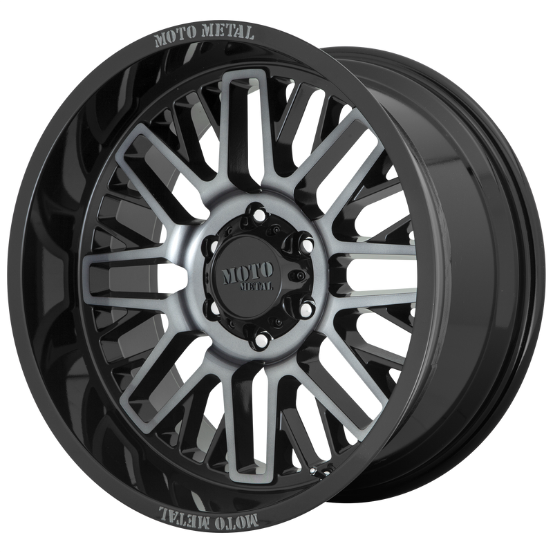 Set of 4: Moto Metal Mo802 Wheel, 20x9.0 +18 Offset 8x165.1, Gloss Black Machined With Gray Tint - MO80229080418