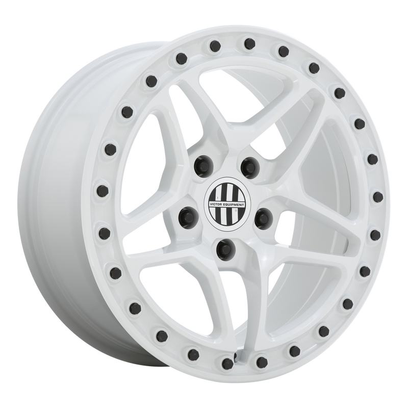 Set of 4: Victor Equipment Berg Wheel, 18x8.0 +10 Offset 5x130, Gloss White With Black Bolts - 1880BRG105130W71